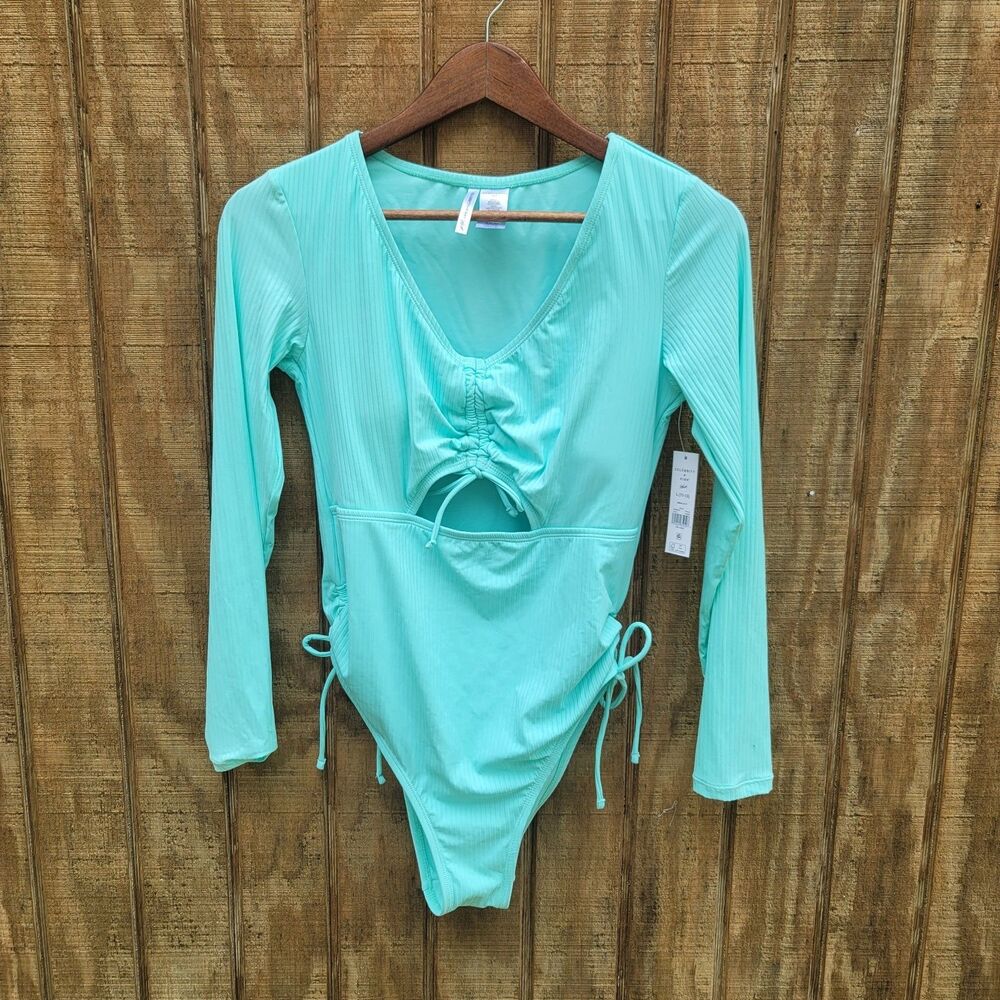 Celebrity Pink Aqua One Piece With Long Sleeves NWT Juniors Size L (11-13)